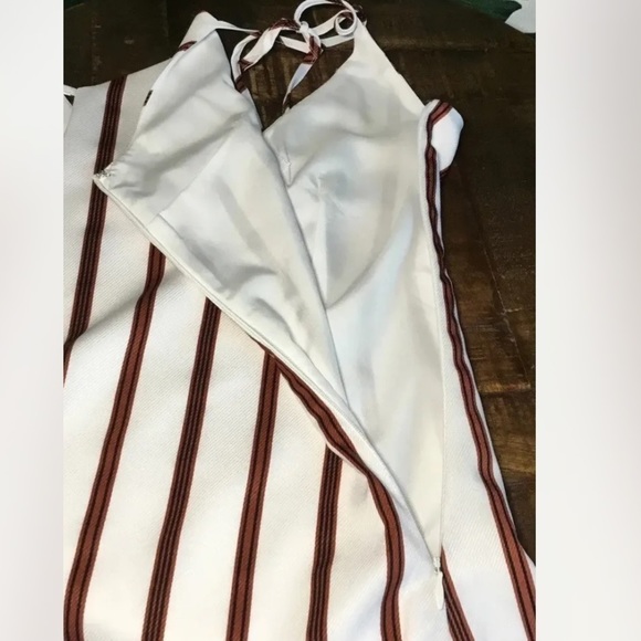 SUPERDOWN Tie Strap Mini Dress White Brown Stripes New NWT Revolve Size Medium - Picture 3 of 16
